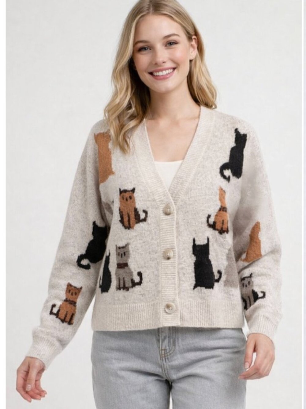 Dreamers Soft Cat Sweater Monogram Fun CARDIGAN New
